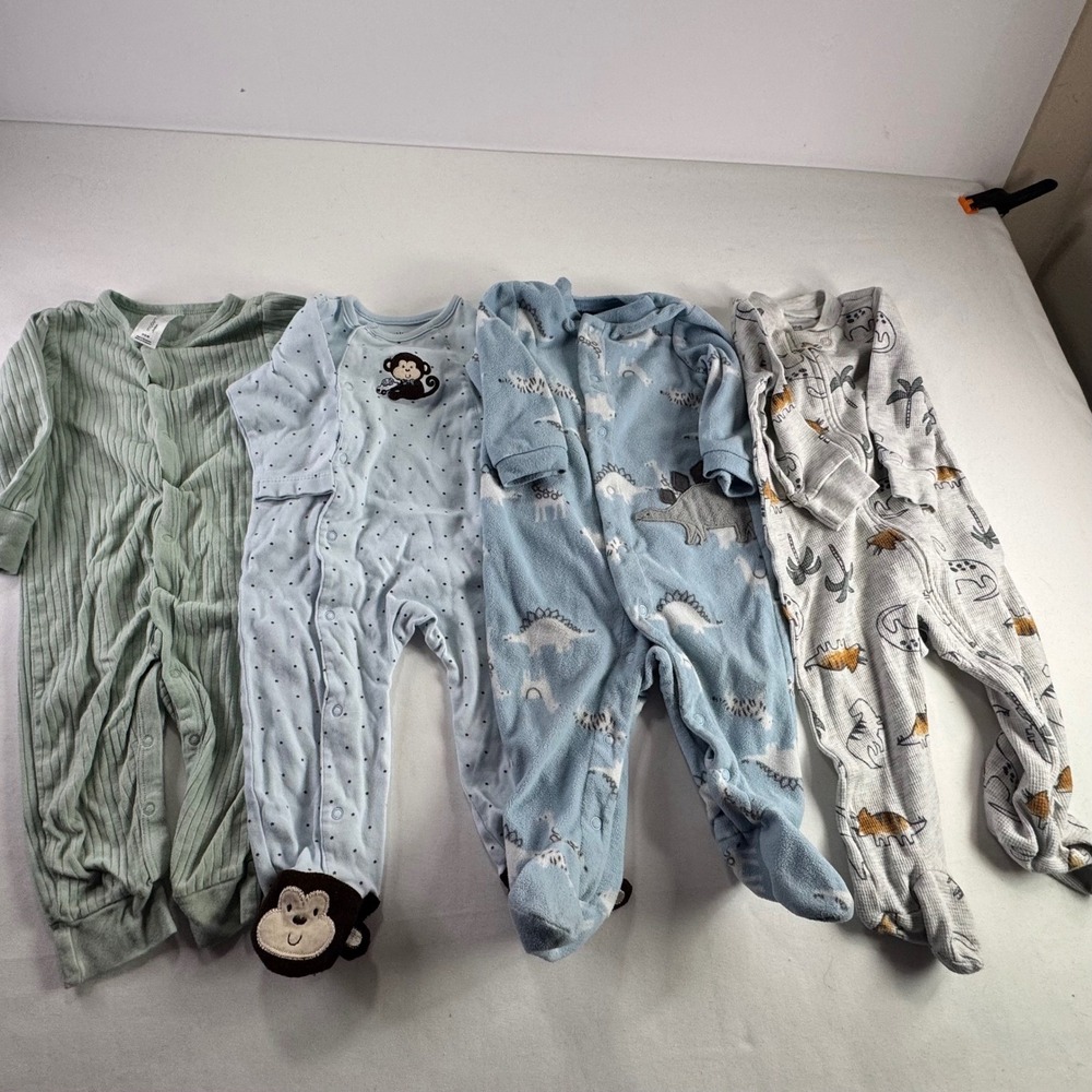 Baby Boy Sleepers and Overalls Bundle 6-9M 11pc Lot Dinosaurs Animals Sports Set